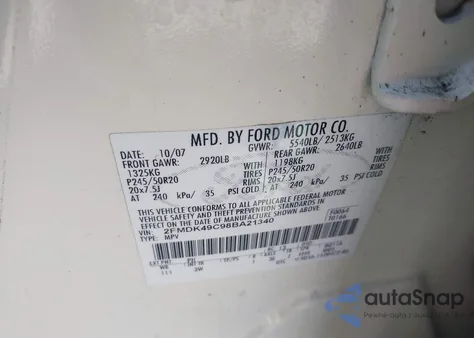 2008 Ford Edge Limited из США, поврежденный, VIN 2FMDK49C98BA21340